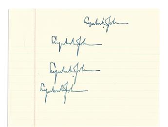 JOHNSON, LYNDON B. Sheet from legal pad Signed, four times.